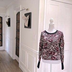 Joie Womens Burgundy Floral Cotton Sweatshirt Medium Cropped Crewneck Thumbhole